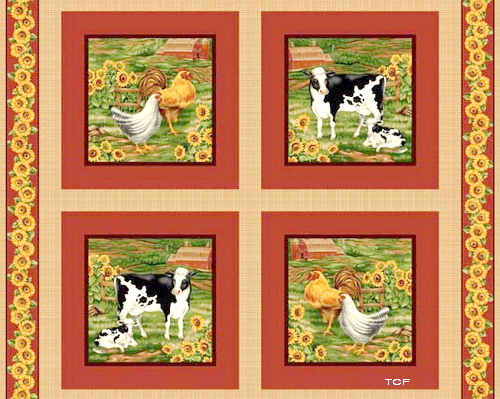 Farm Animals Cows Fabric 2 Panels